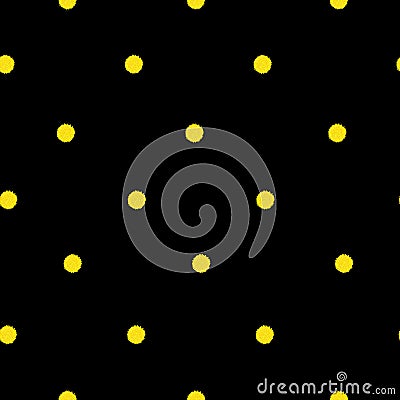 Seamless pattern flowers mimosa polka dots yellow circle ball vector black background Stock Photo